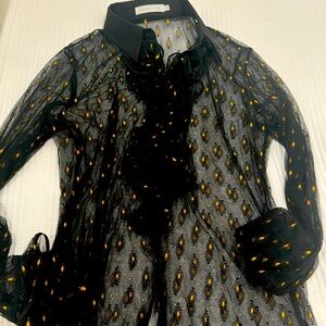 Black and gold sheer Ann Fontoine,  long sleeve blouse - never worn